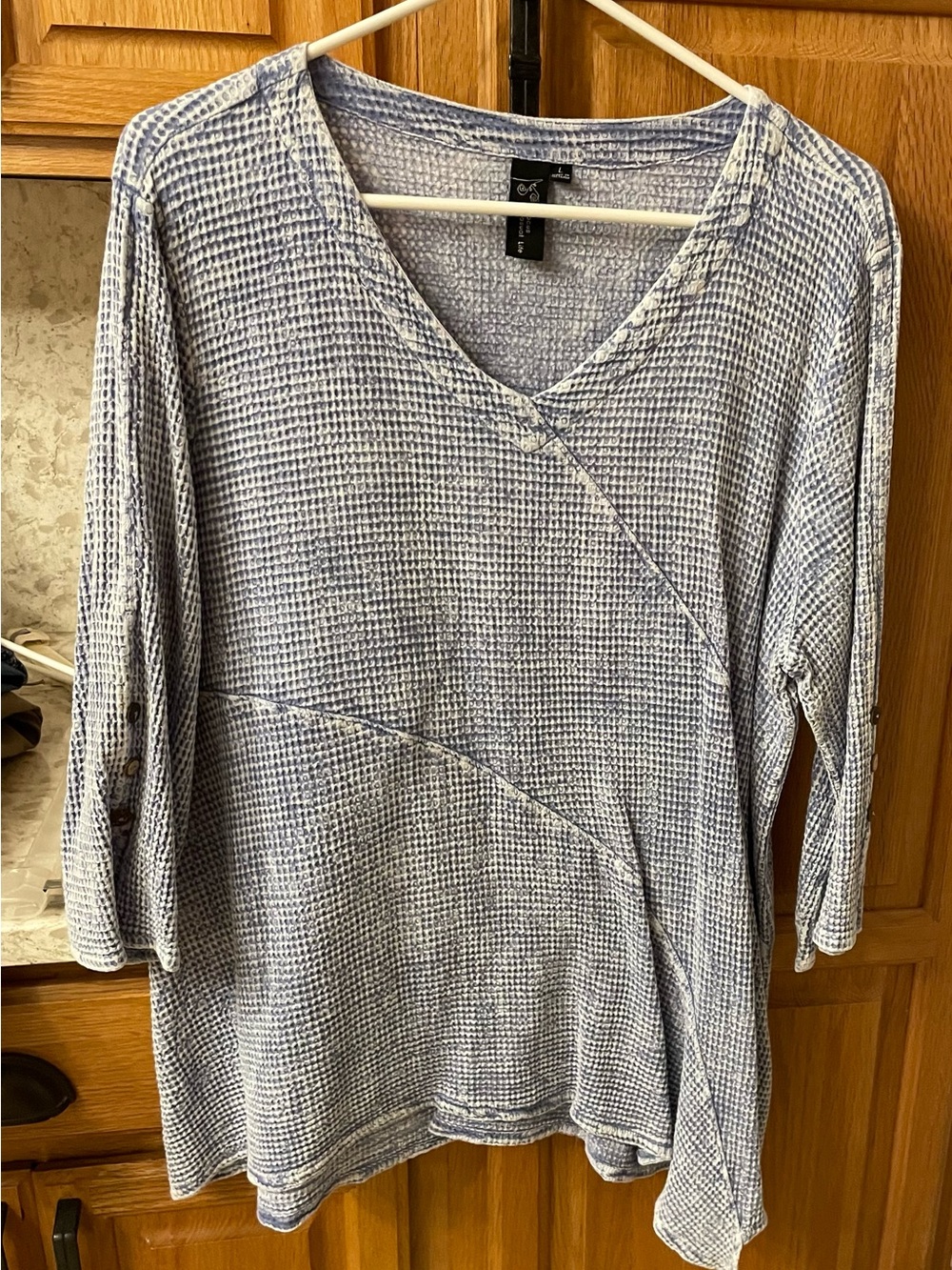 Waffle knit Textured V-Neck Women's Top